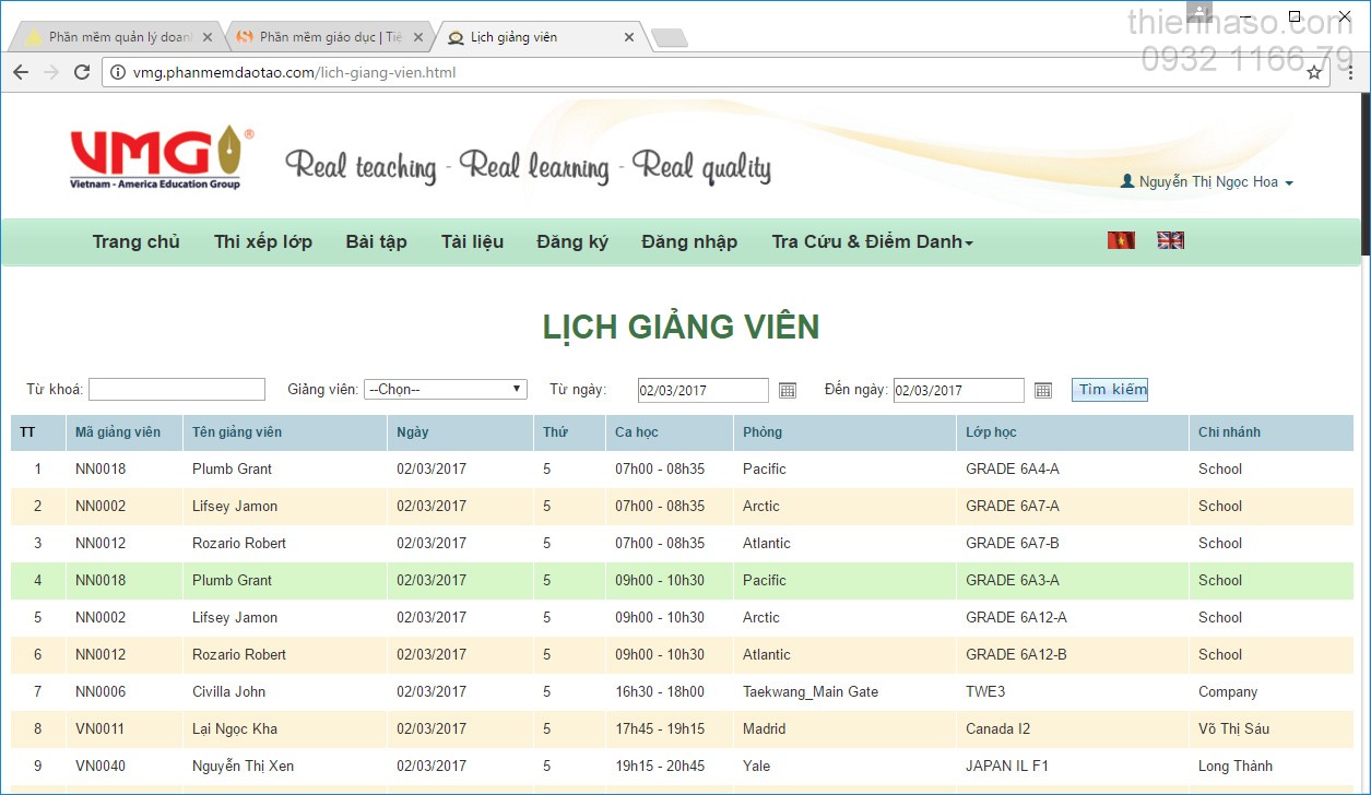 Tra cứu lịch dạy tr&ecirc;n cổng th&ocirc;ng tin của trung t&acirc;m ngoại ngữ